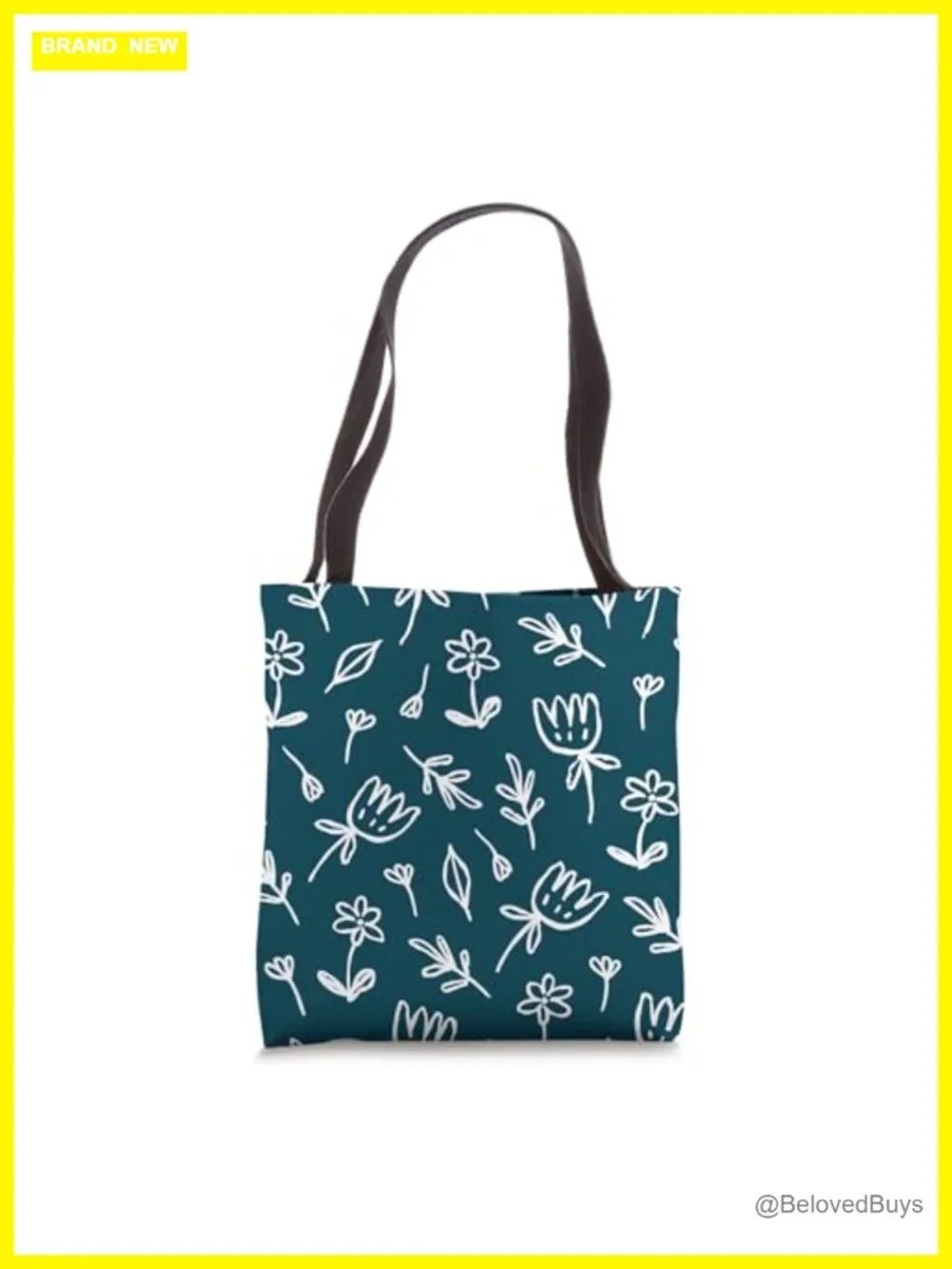 Floral Tote Bag with Black Cotton Webbing Straps